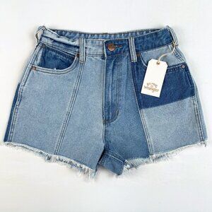 NWT Billabong x Wrangler Sun Up Patchwork Denim Cut-Off Shorts